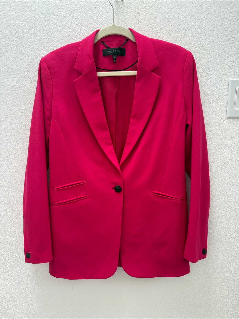 rag & bone Hot Pink Fuchsia Single Button Blazer Size 4 Statement Blazer callout
